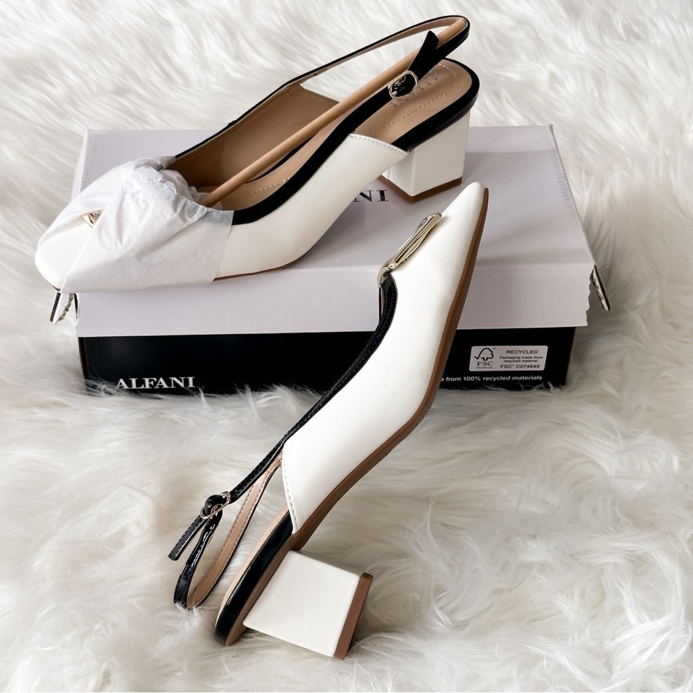 Alfani Women's Cienna Slingback Pumps, White Smooth - Picture 2 of 8
